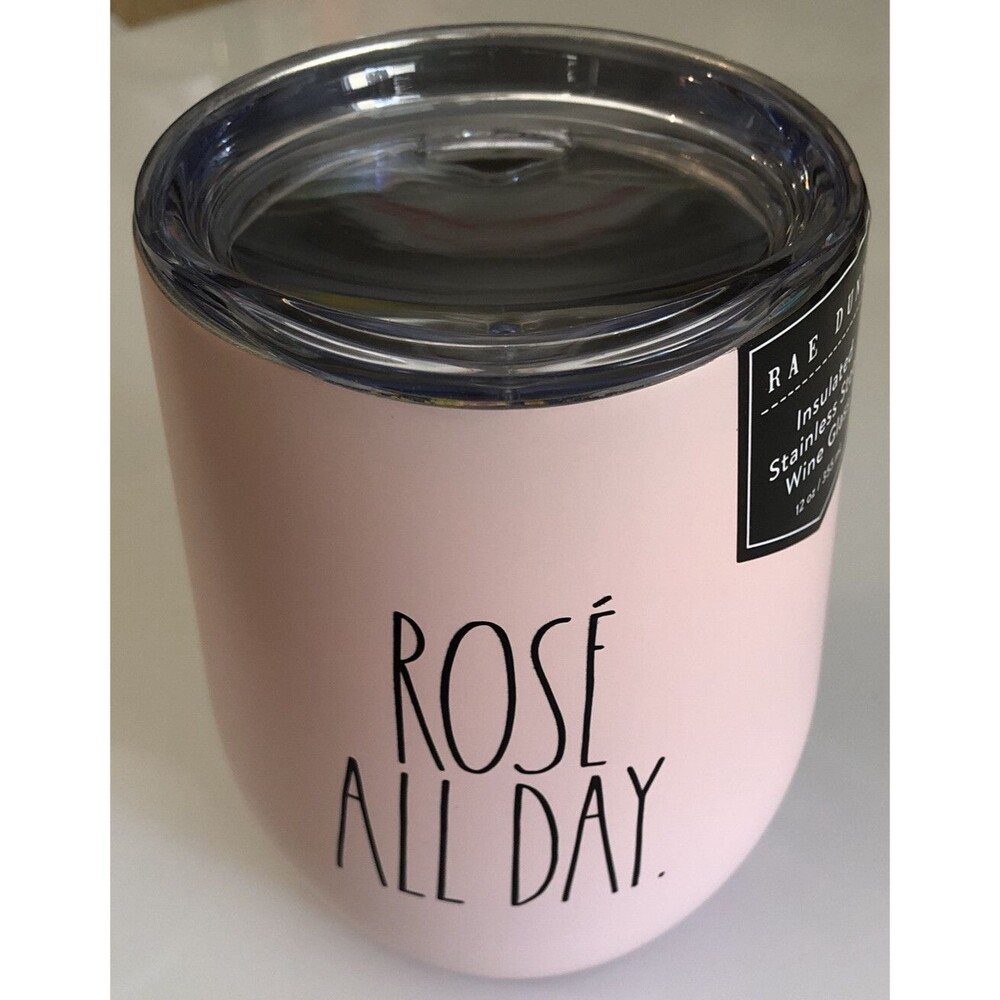 NEW Stainless Wine Tumbler Pink Rose all Day with Lid Insulated cup wine glass